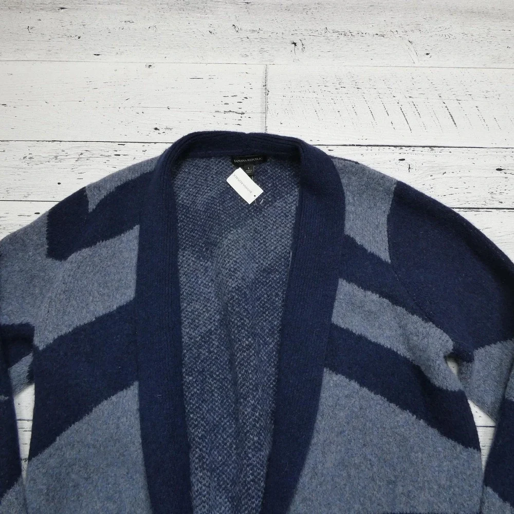 Banana Republic Sweater Womens Large Blue Gray Wool Yak Long Open Front Cardigan - Picture 2 of 9